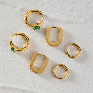 1 Piece Simple Casual Style Geometric Stainless Steel  Gold Color Inlay Green Zircon Women's Earrings Set h5 Picture2